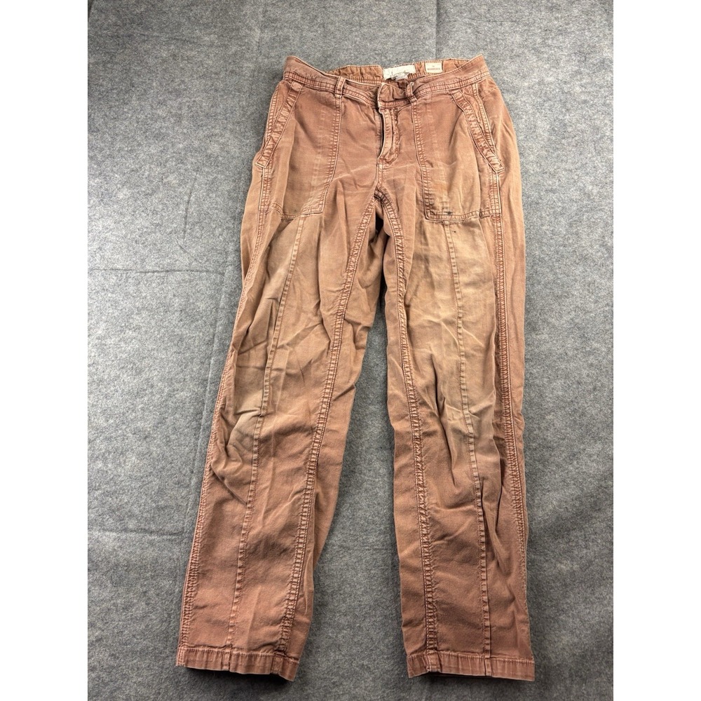 Anthropologie Pants Women 26 Orange Chino The Wanderer Straight Cotton Linen SEE